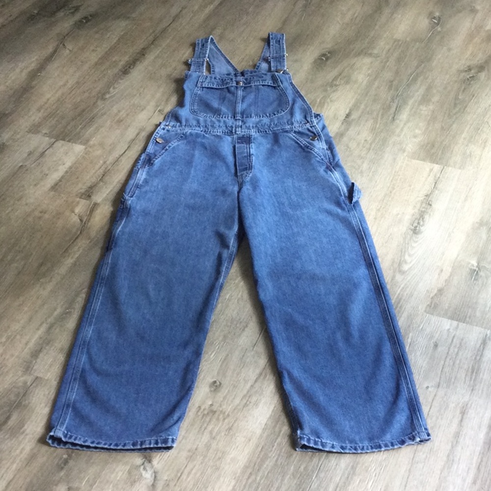 VINTAGE RIVETED BY LEE OVERALLS S-R CARPENTER BIB BLUE